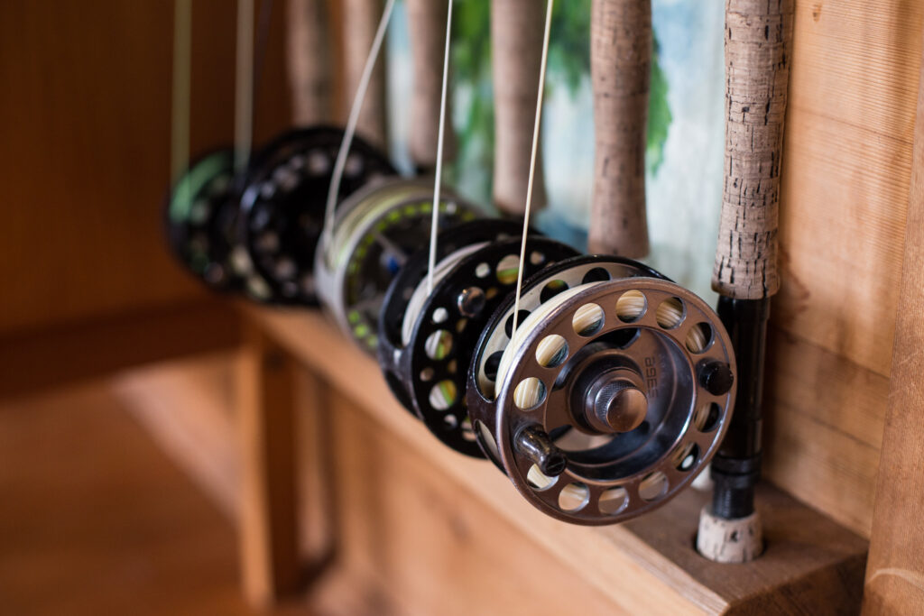 Fly fishing rods and reels for our guests' use