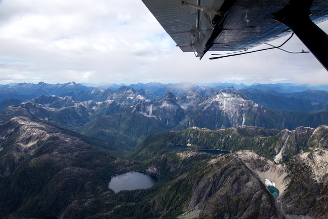 The beautiful view flying over the Strathcome mountains on Vancouver Island