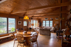 The lodge's locally-milled cedar interior provides a warm ambiance